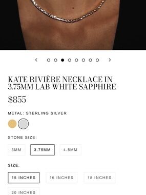NWOB Kate Rivière 3.75mm White Sapphire Necklace - Sterling Silver